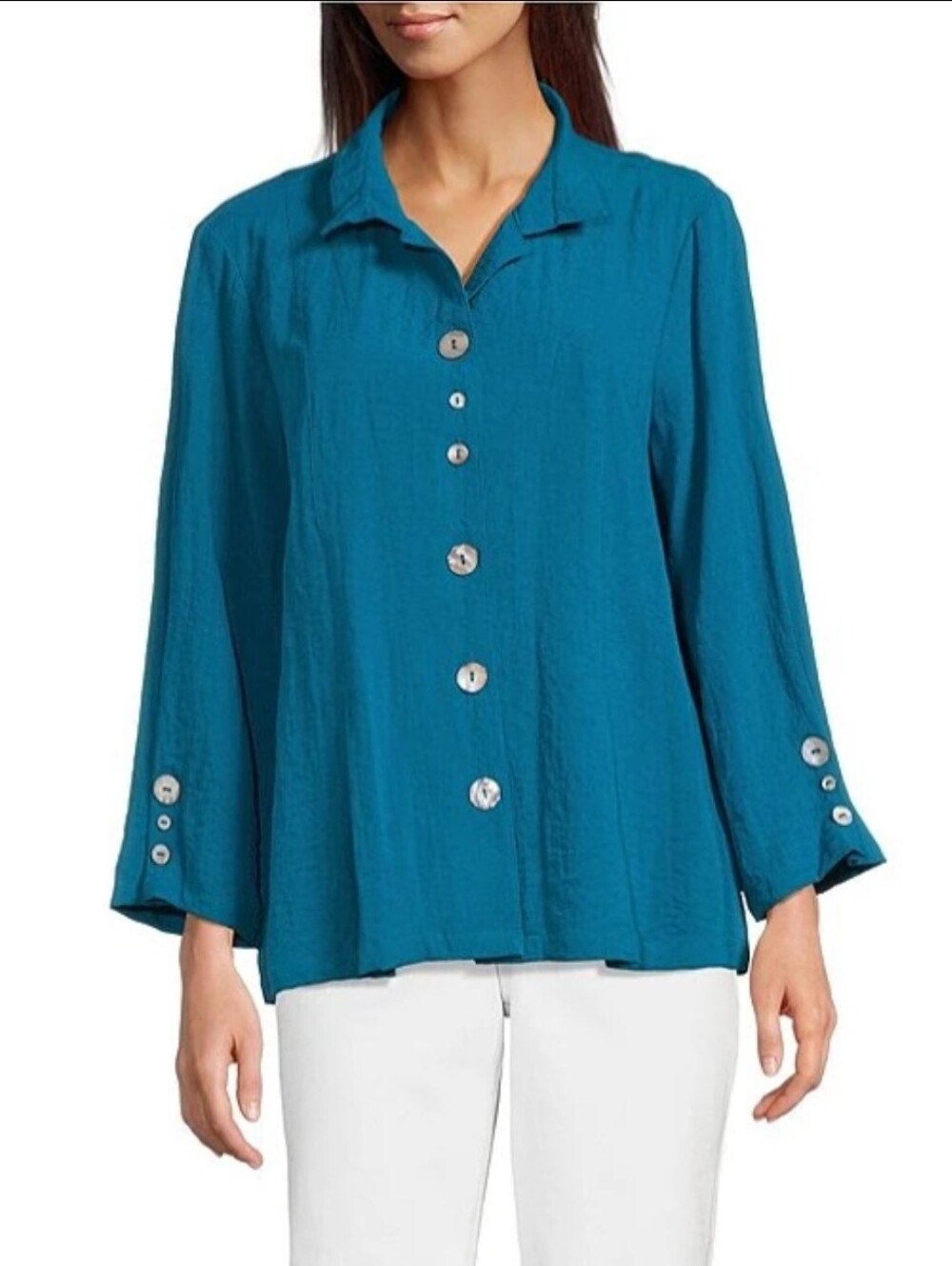 Ali Miles Woven Solid Wire Collar 3/4 Sleeve Pleated Hem Button Front Tunic 3X